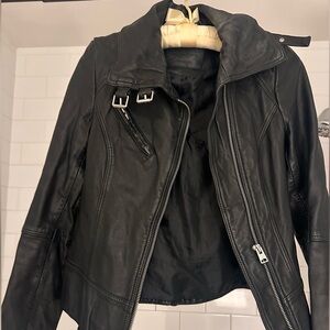 Black leather all saints jacket.